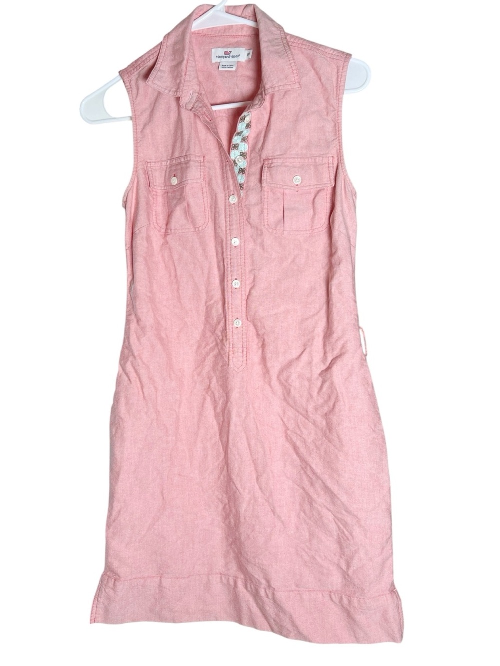 Vineyard Vines coral pink 100% cotton ¼ button front shirt dress size 00 -missin